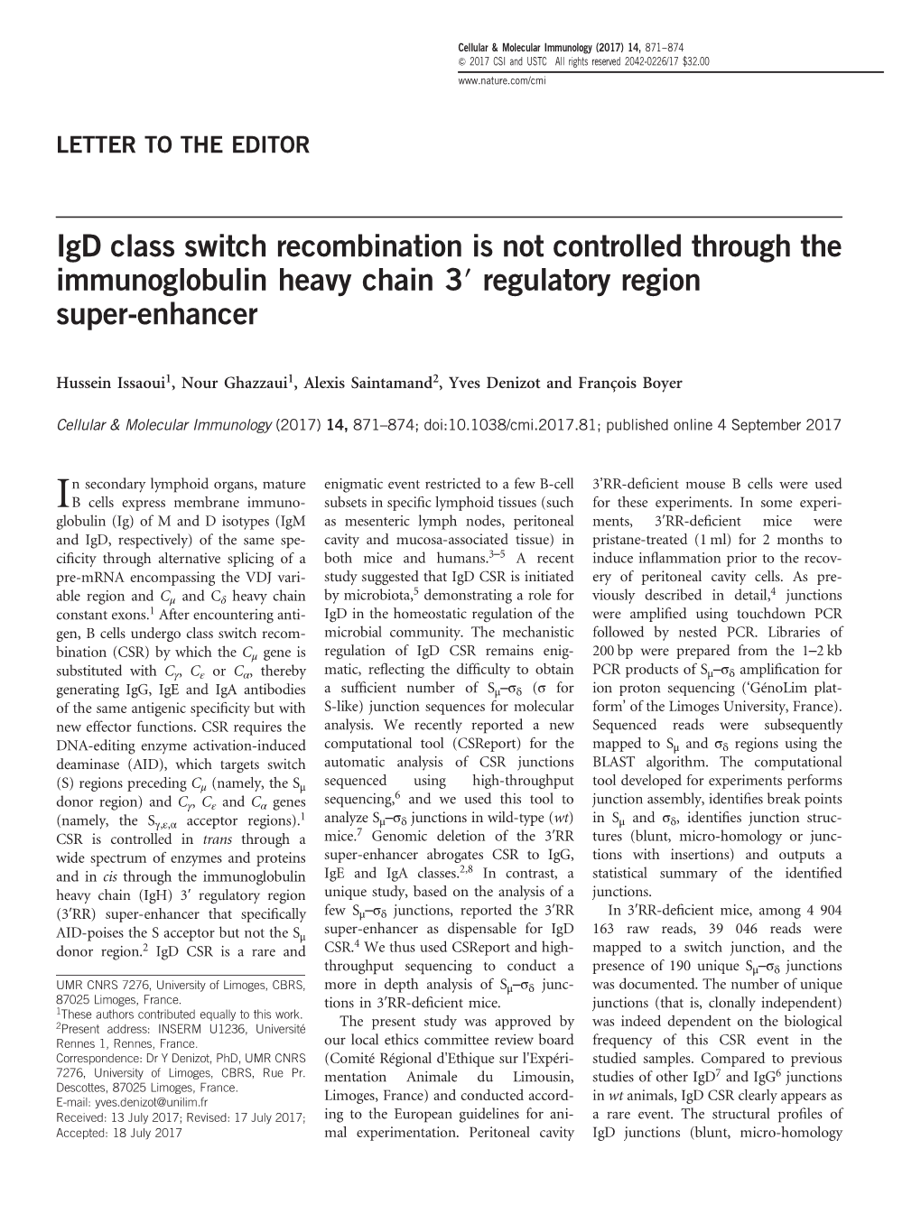 Igd Class Switch Recombination Is Not Controlled Through the Immunoglobulin Heavy Chain 3&Prime