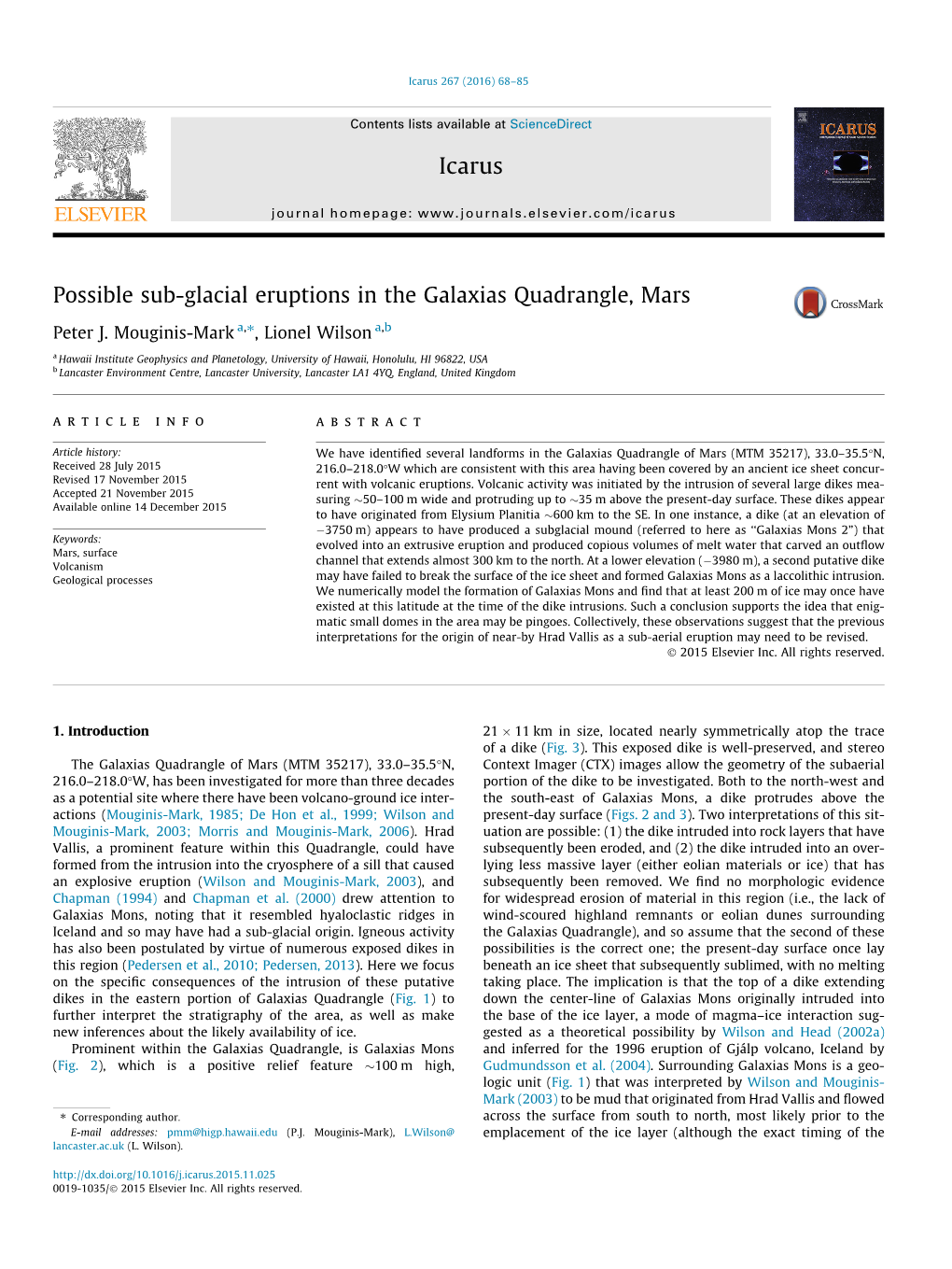 Possible Sub-Glacial Eruptions in the Galaxias Quadrangle, Mars ⇑ Peter J