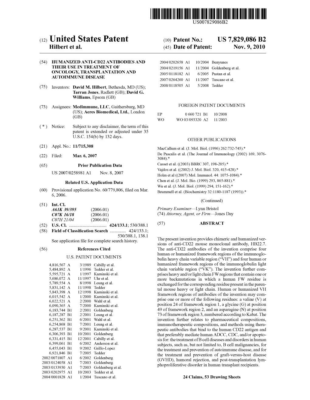 (12) United States Patent (10) Patent No.: US 7,829,086 B2 Hilbert Et Al