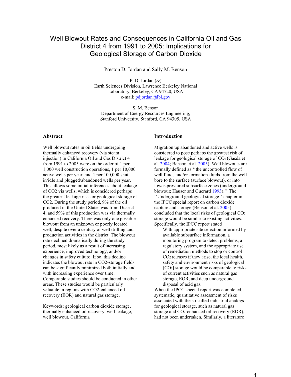 Well Blowout Rates and Consequences in California Oil and Gas District 4 from 1991 to 2005: Implications for Geological Storage of Carbon Dioxide