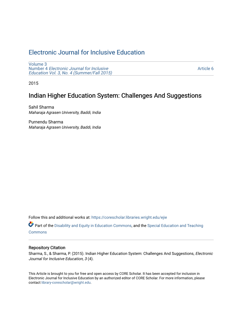 Indian Higher Education System: Challenges and Suggestions