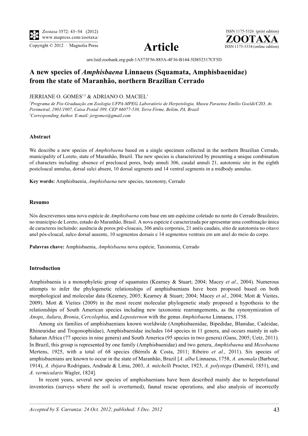 Squamata, Amphisbaenidae) from the State of Maranhão, Northern Brazilian Cerrado