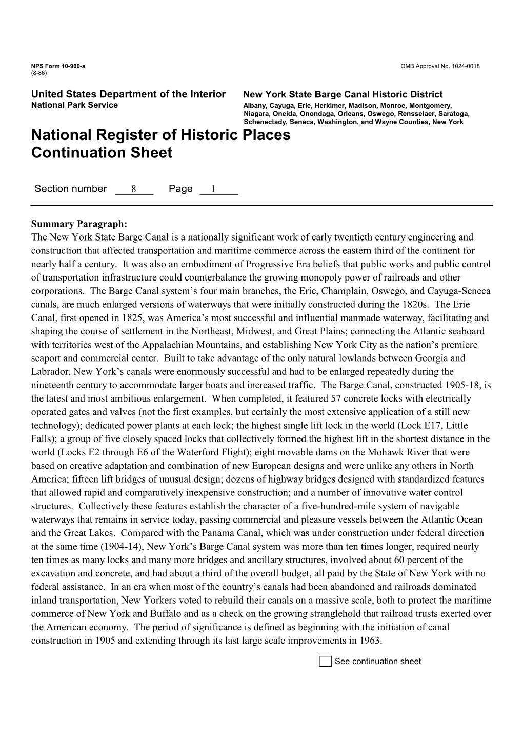 National Register of Historic Places Continuation Sheet