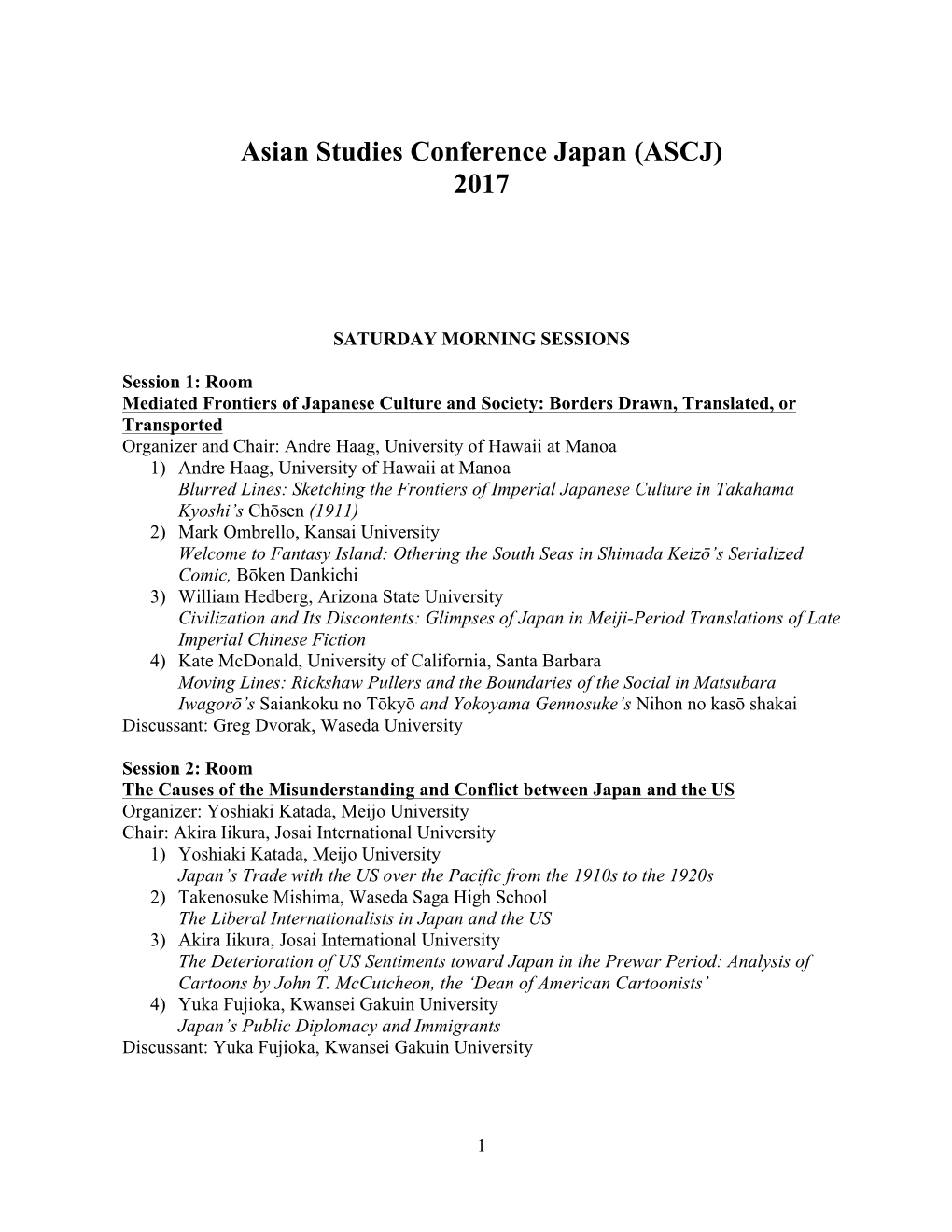 Asian Studies Conference Japan (ASCJ) 2017