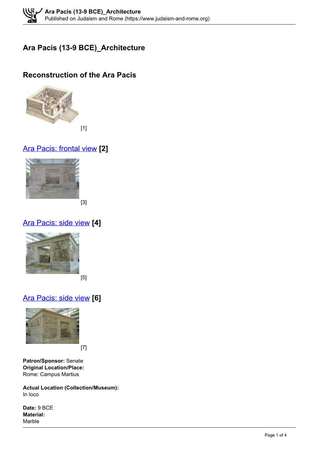 Ara Pacis (13-9 BCE) Architecture Published on Judaism and Rome (