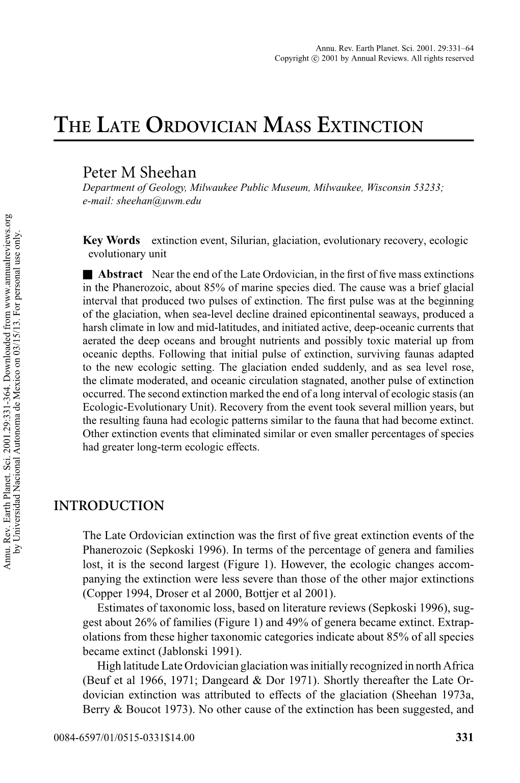 The Late Ordovician Mass Extinction