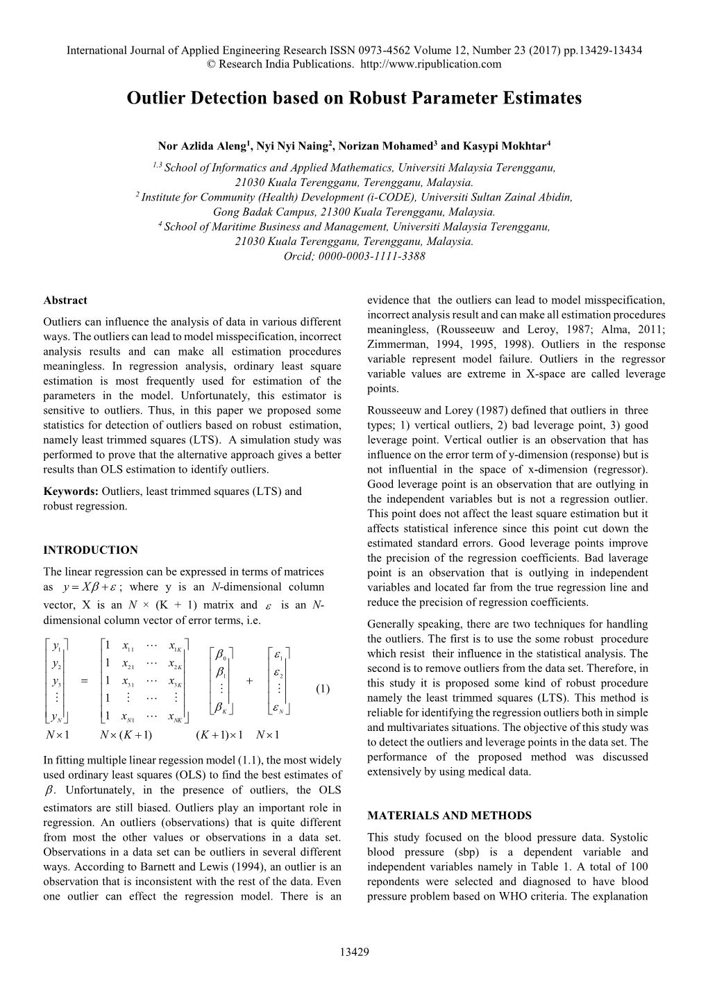 Outlier Detection Based on Robust Parameter Estimates