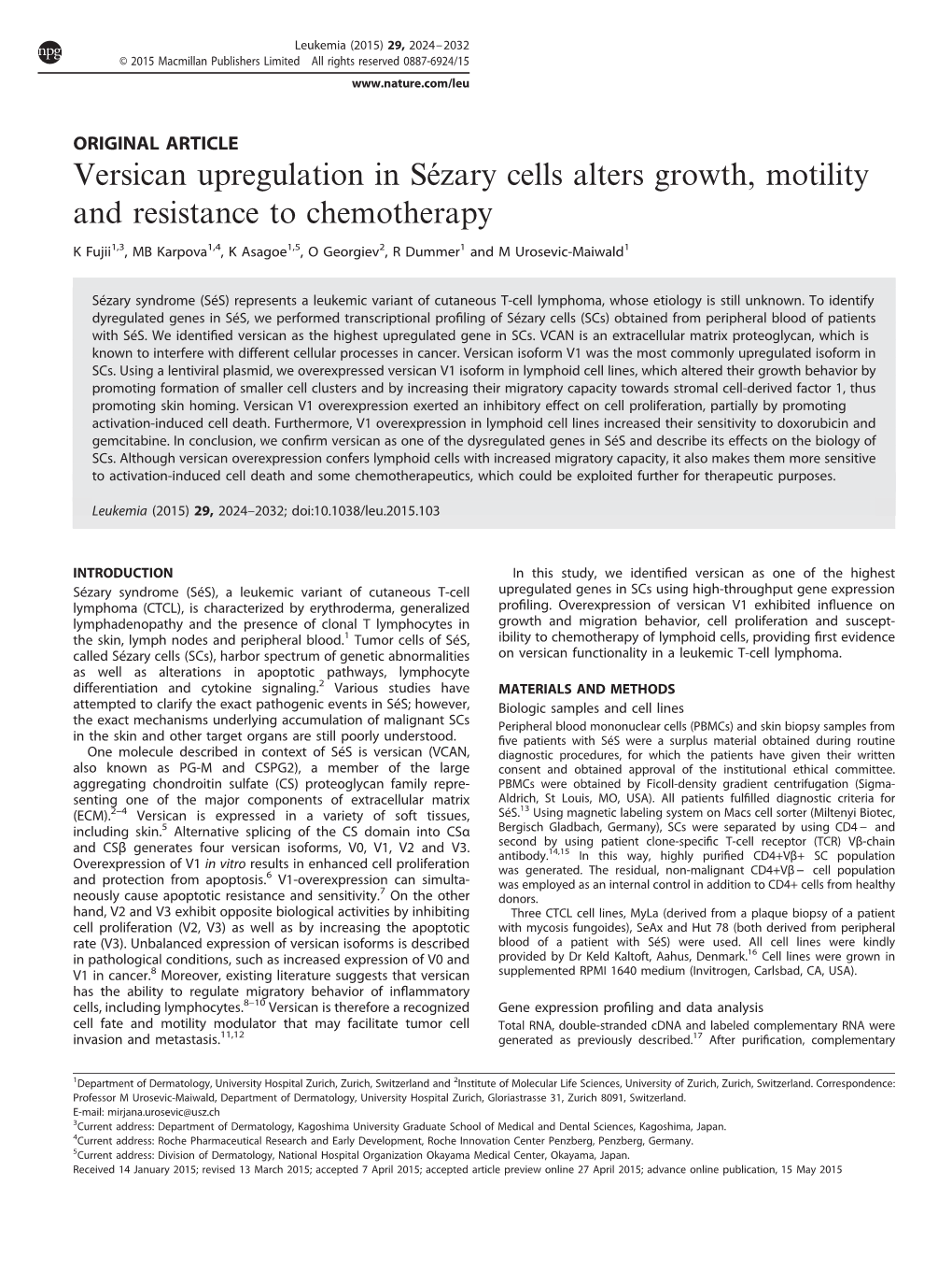 Versican Upregulation in SÉZary Cells Alters