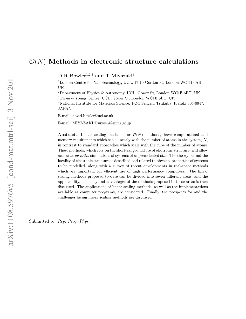 O (N) Methods in Electronic Structure Calculations