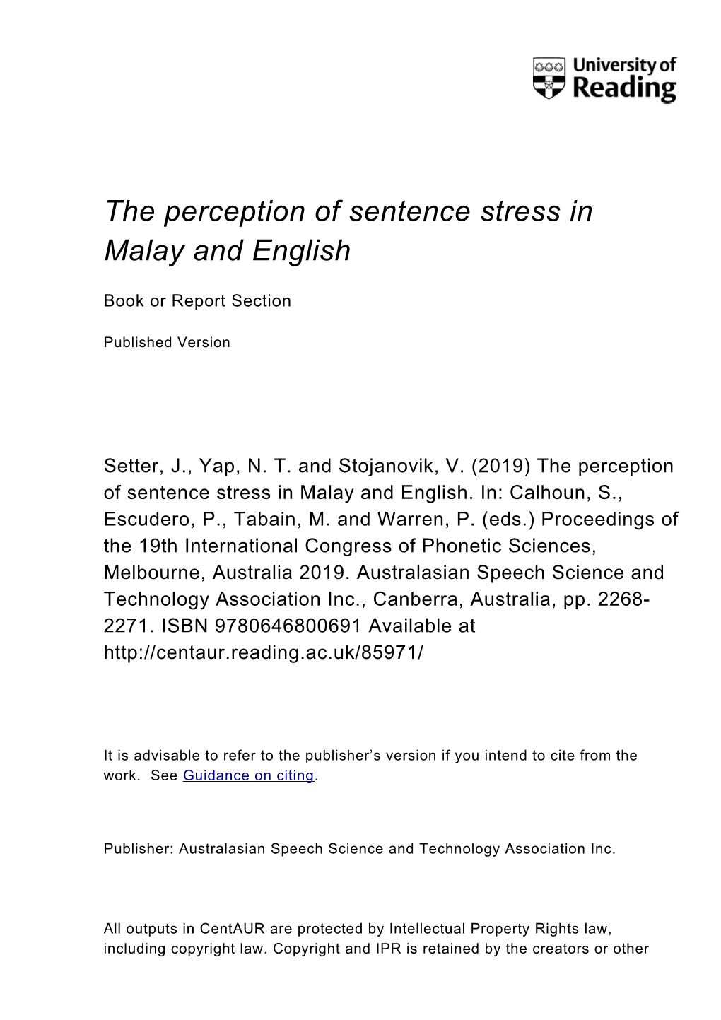 The Perception of Sentence Stress in Malay and English
