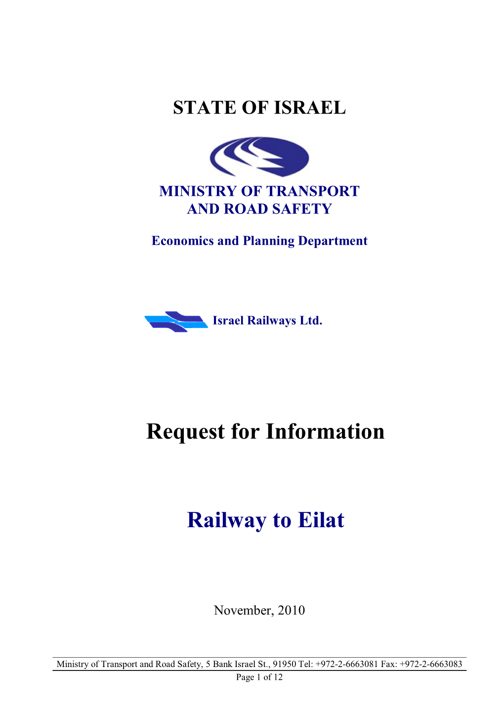 Request for Information Railway to Eilat