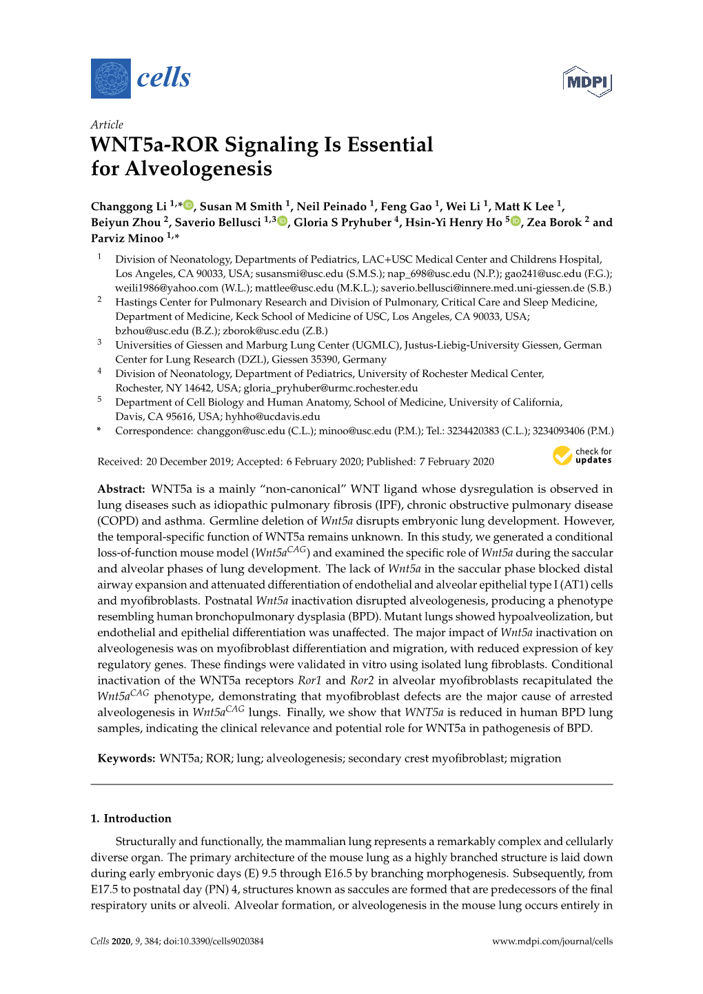 Wnt5a-ROR Signaling Is Essential for Alveologenesis