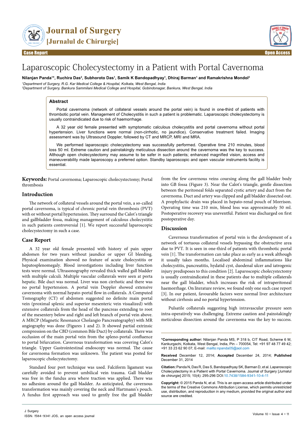 Laparoscopic Cholecystectomy in a Patient with Portal Cavernoma