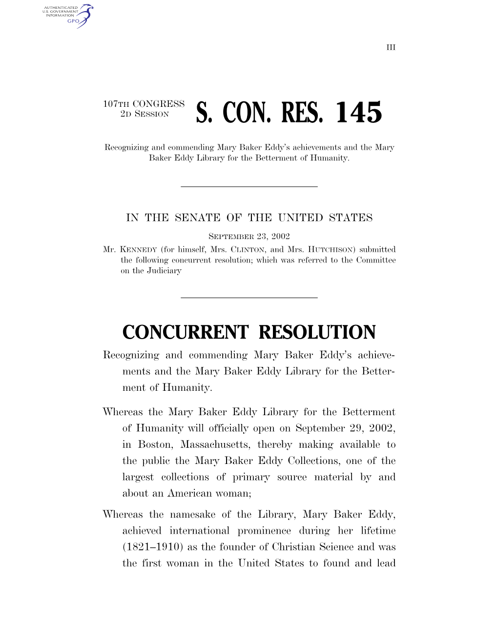 S. Con. Res. 145