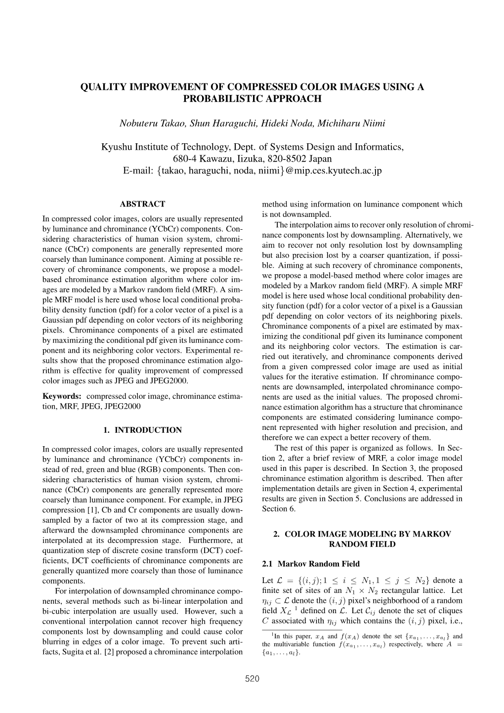 Quality Improvement of Compressed Color Images Using a Probabilistic Approach