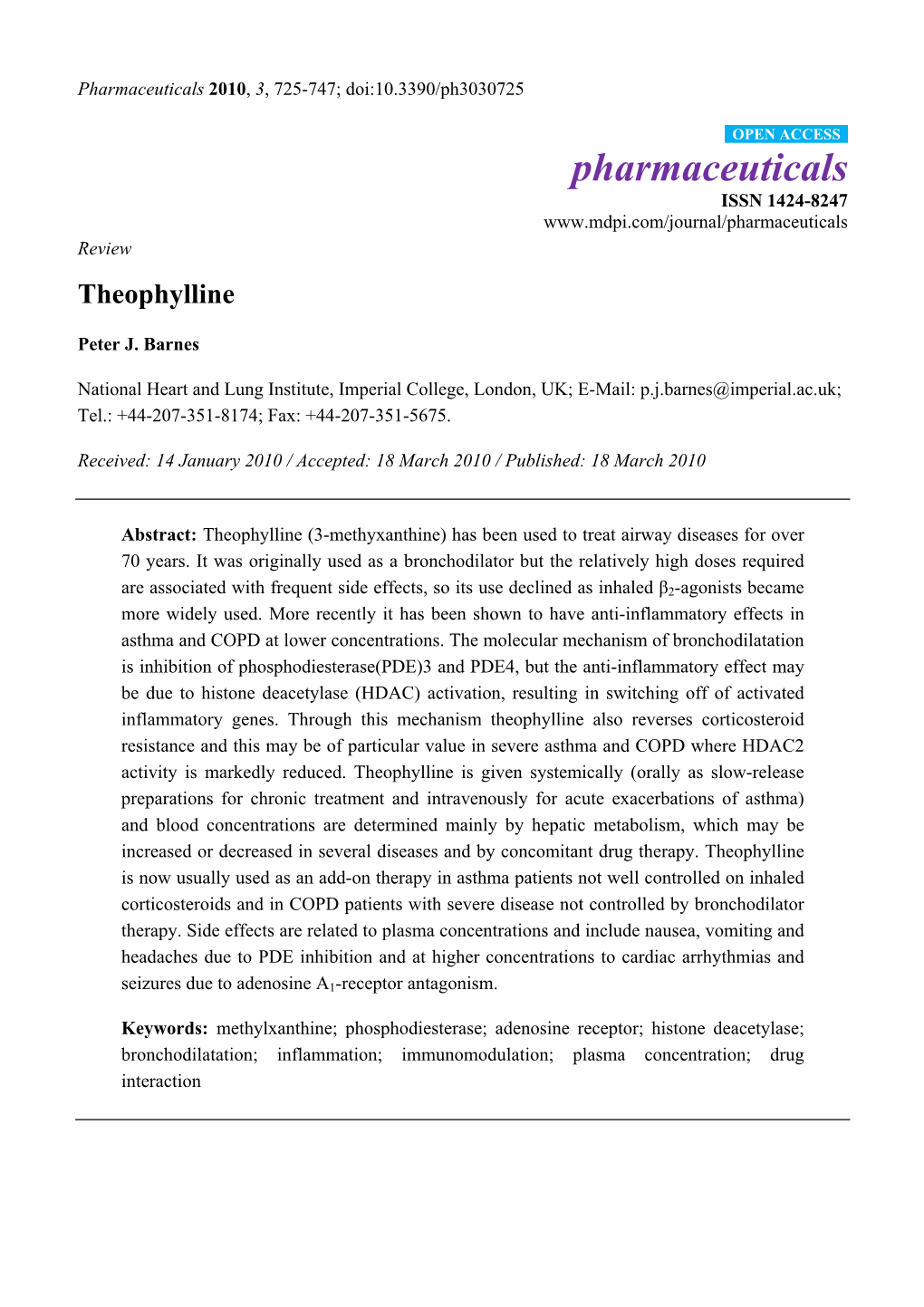 Pharmaceuticals 2010, 3, 725-747; Doi:10.3390/Ph3030725