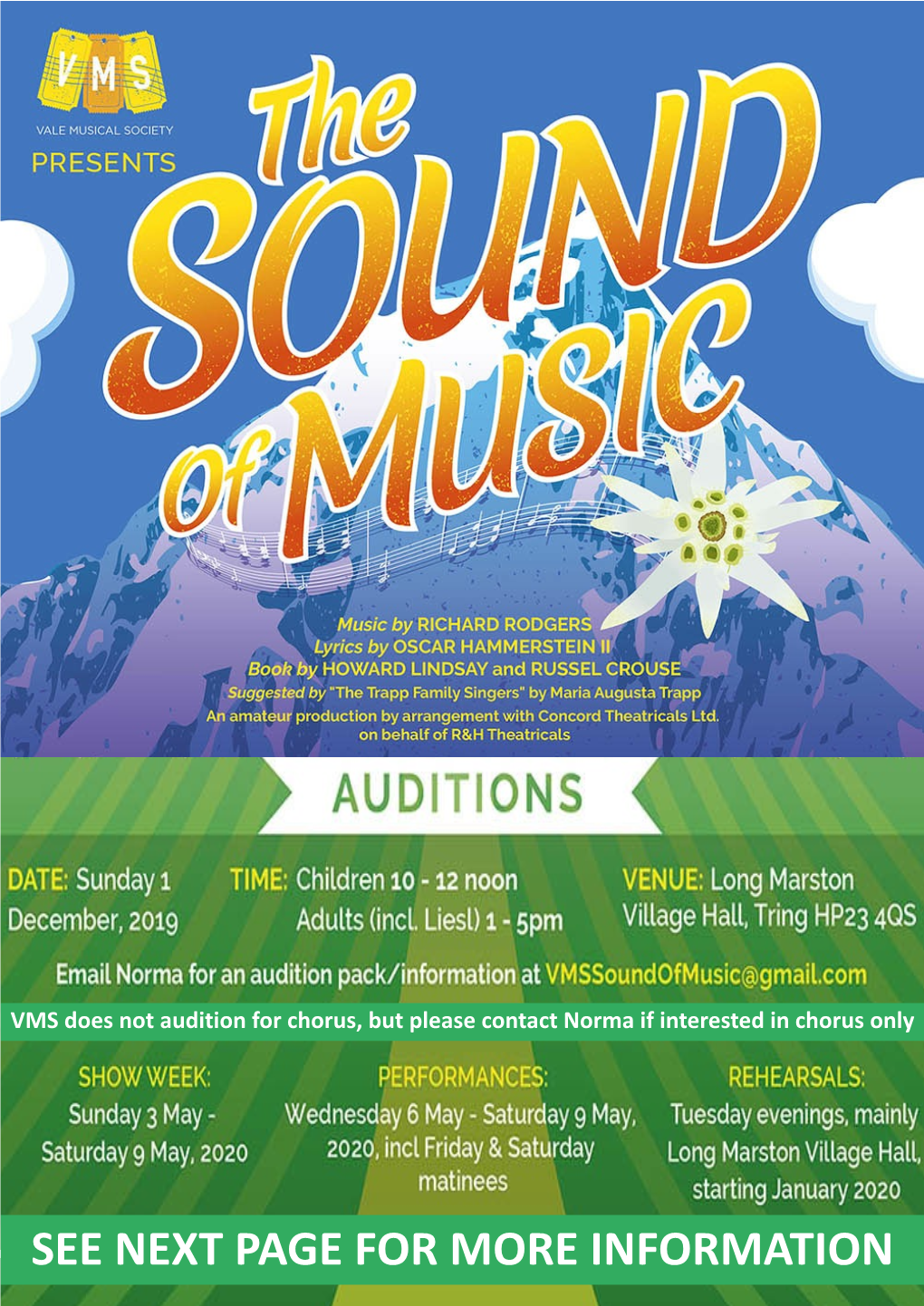 Audition for Chorus, but Please Contact Norma If Interested in Chorus Only