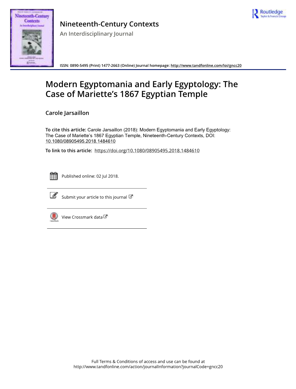 Modern Egyptomania and Early Egyptology: the Case of Mariette's 1867 Egyptian Temple