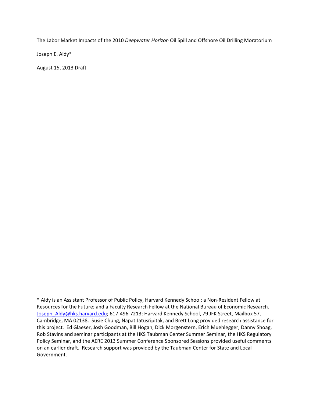 The Labor Market Impacts of the 2010 Deepwater Horizon Oil Spill and Offshore Oil Drilling Moratorium