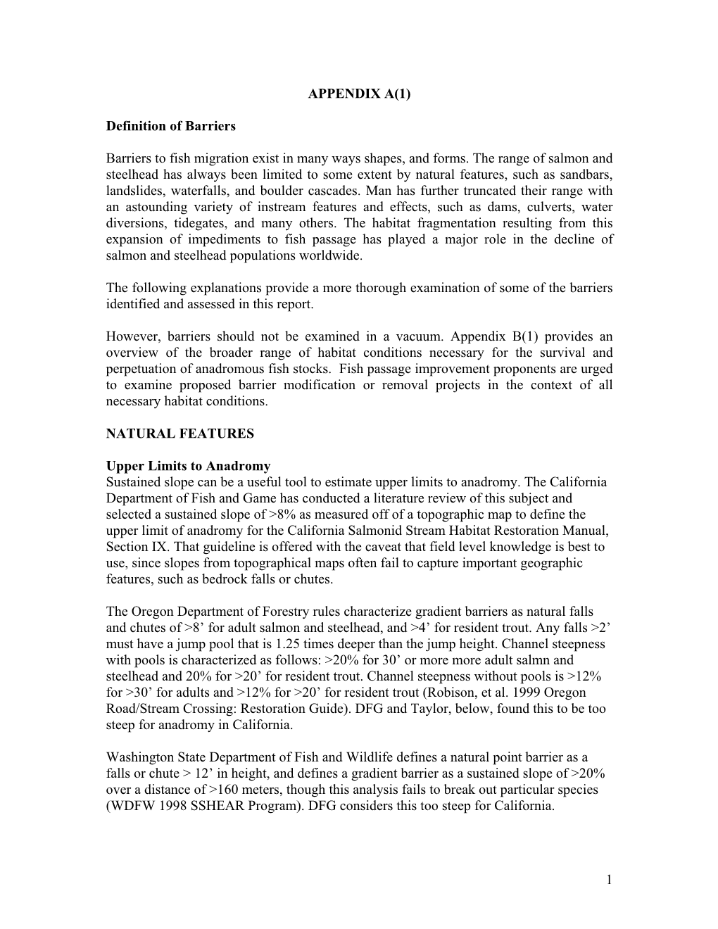 Inventory of Barriers to Fish Passage