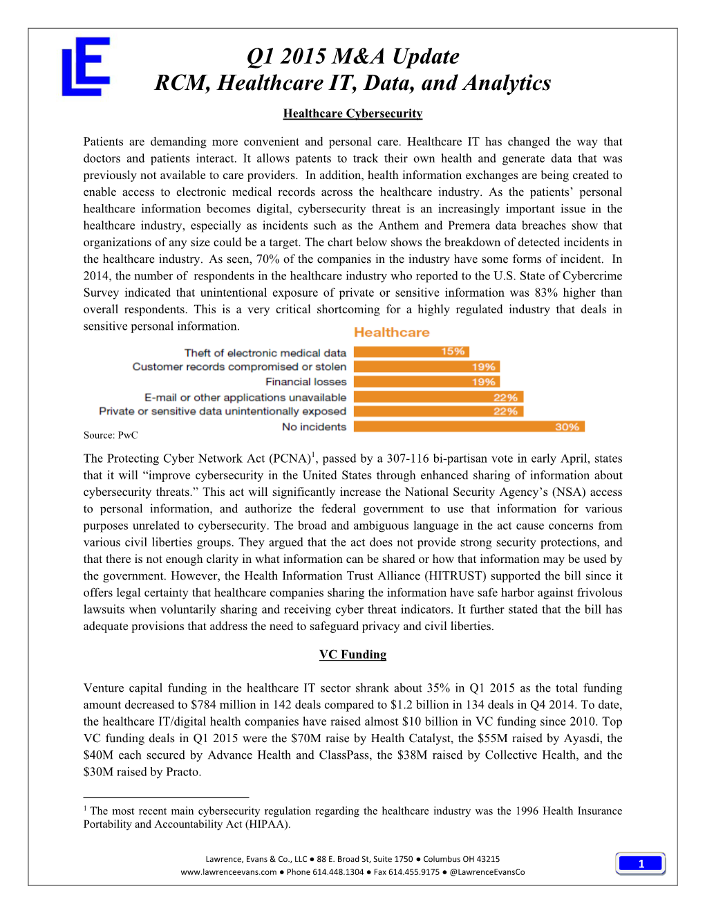 LECO RCM Health IT Data Analytics Quarterly Update Q1 2015