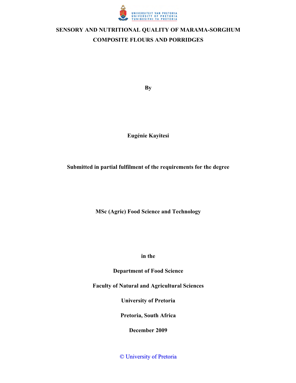 Sensory and Nutritional Quality of Marama-Sorghum Composite Flours and Porridges