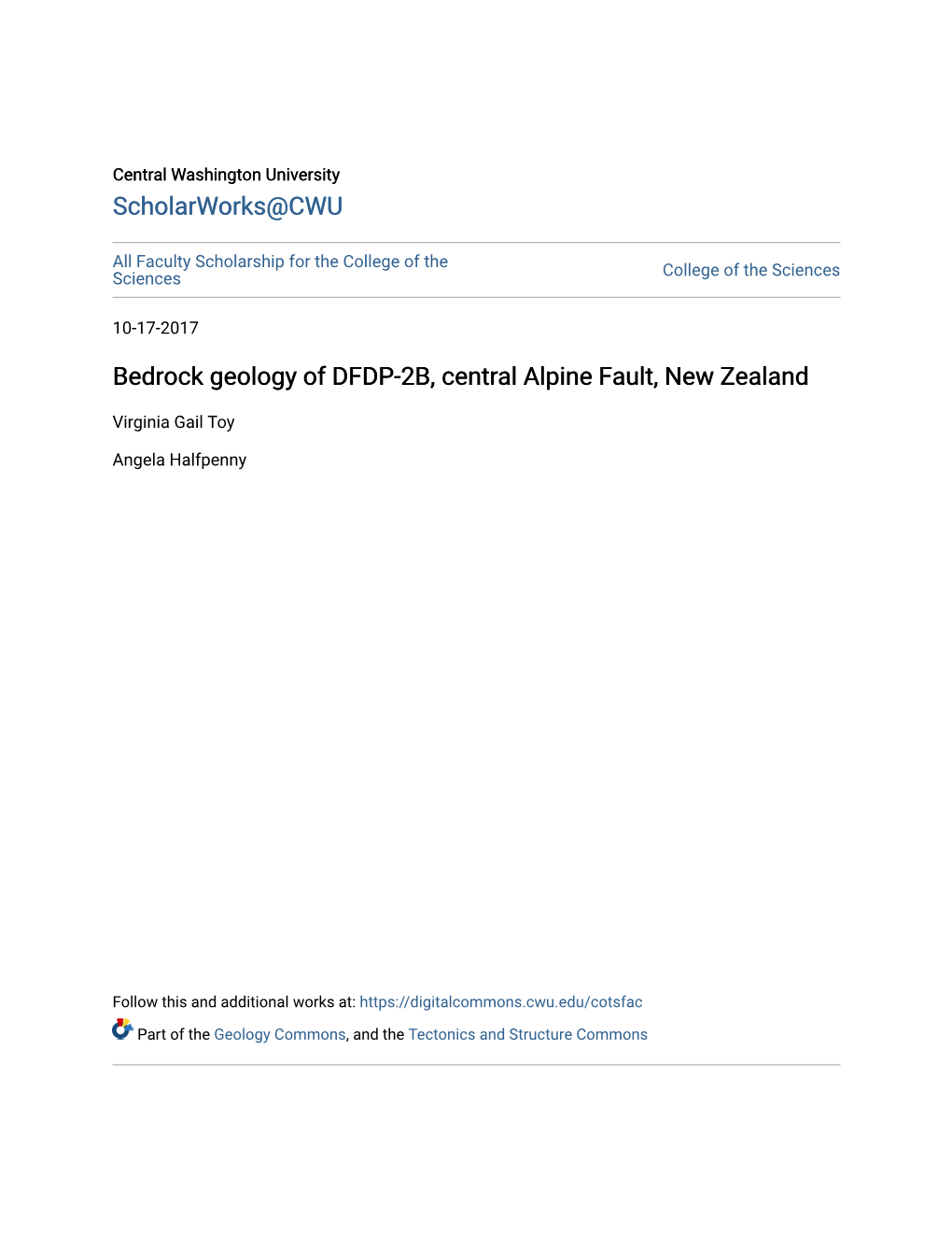Bedrock Geology of DFDP-2B, Central Alpine Fault, New Zealand