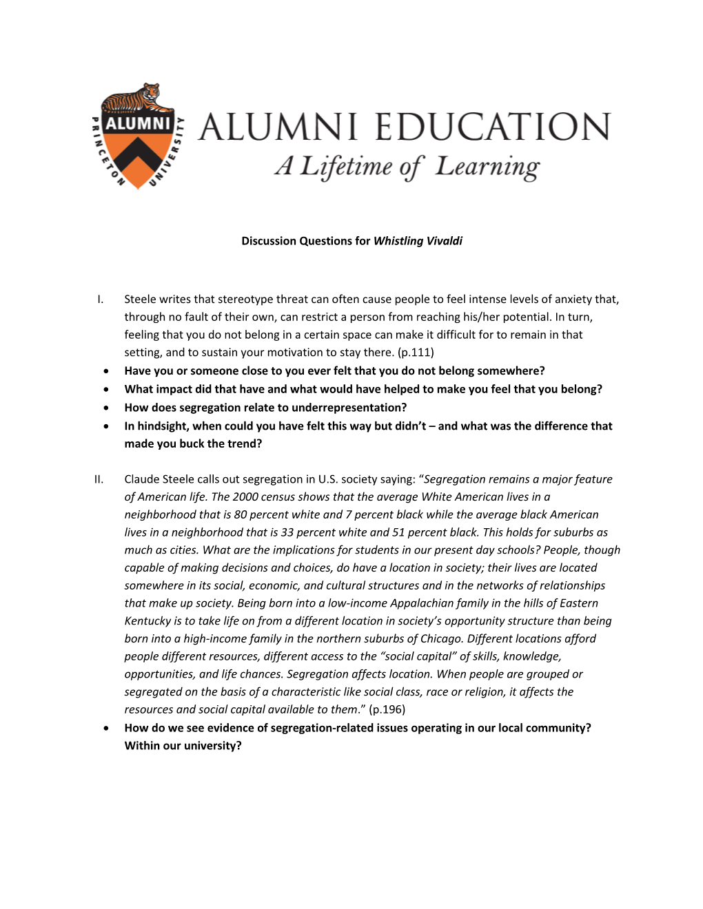 Discussion Questions for Whistling Vivaldi I. Steele Writes That