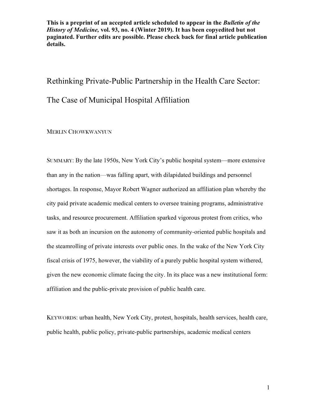 Rethinking Private-Public Partnership in the Health Care Sector: The