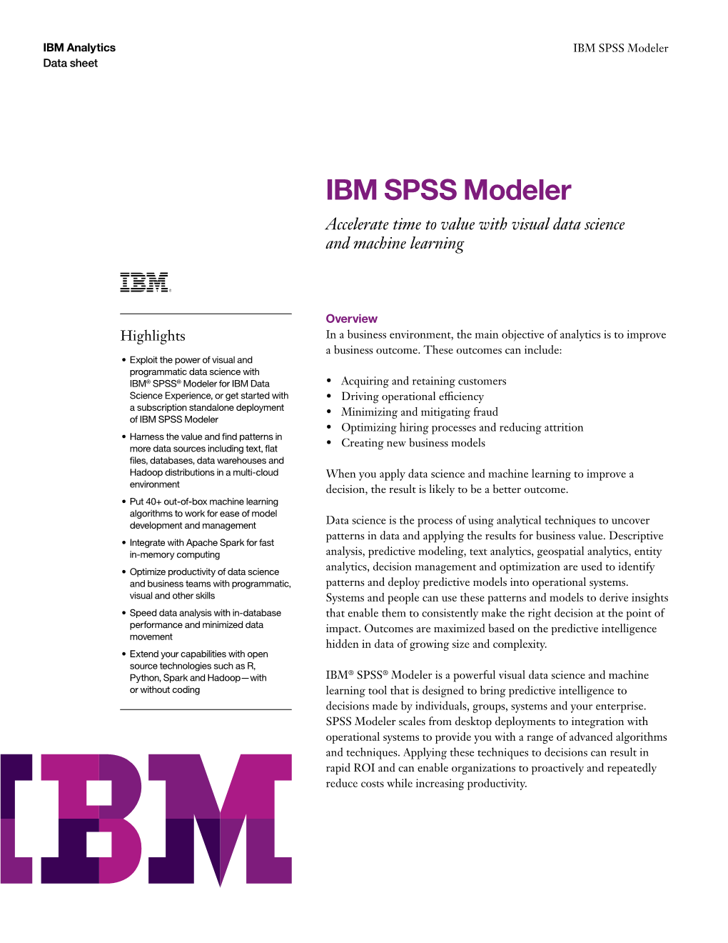 IBM SPSS Modeler Data Sheet