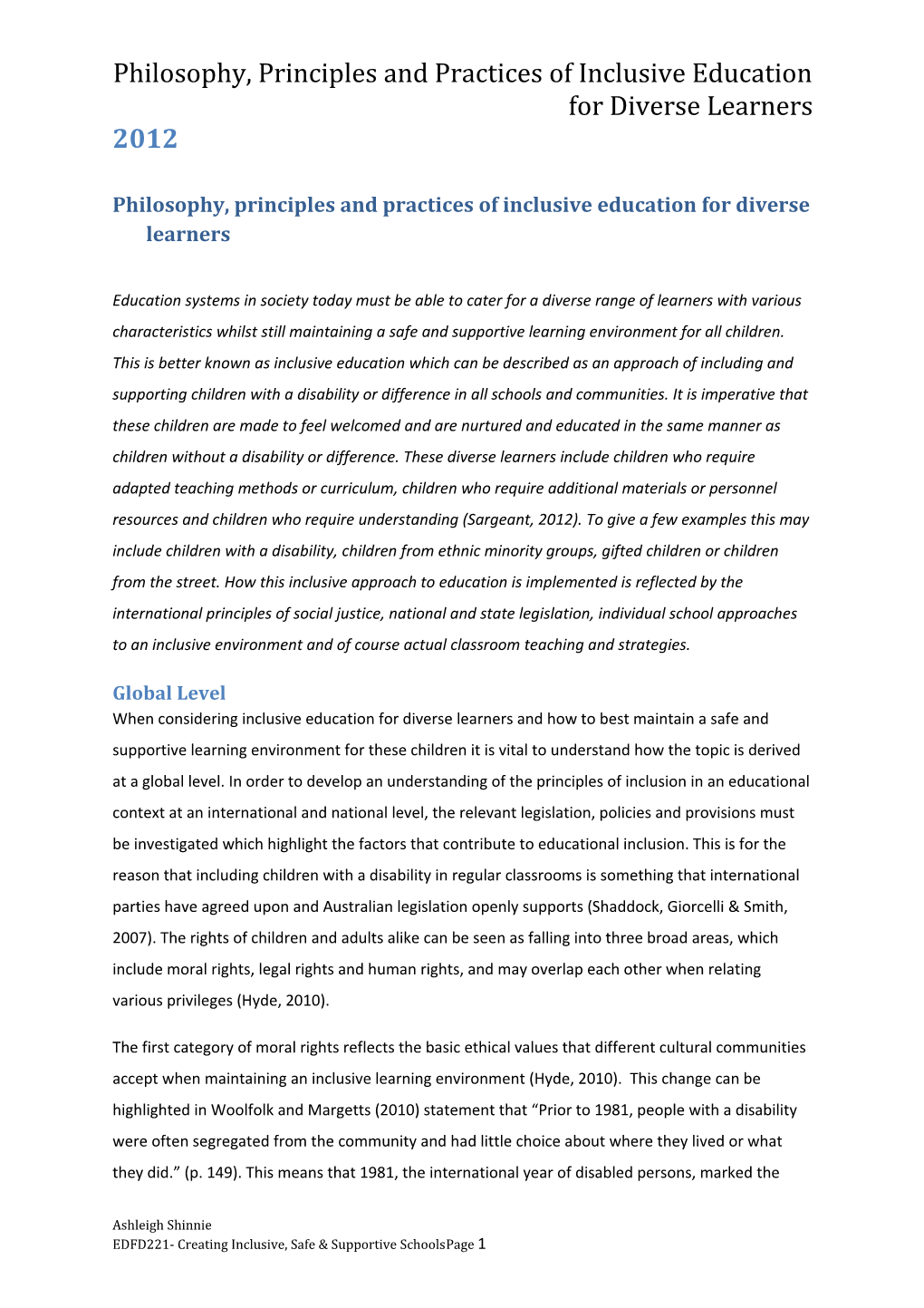 Philosophy, Principles And Practices Of Inclusive Education For Diverse Learners