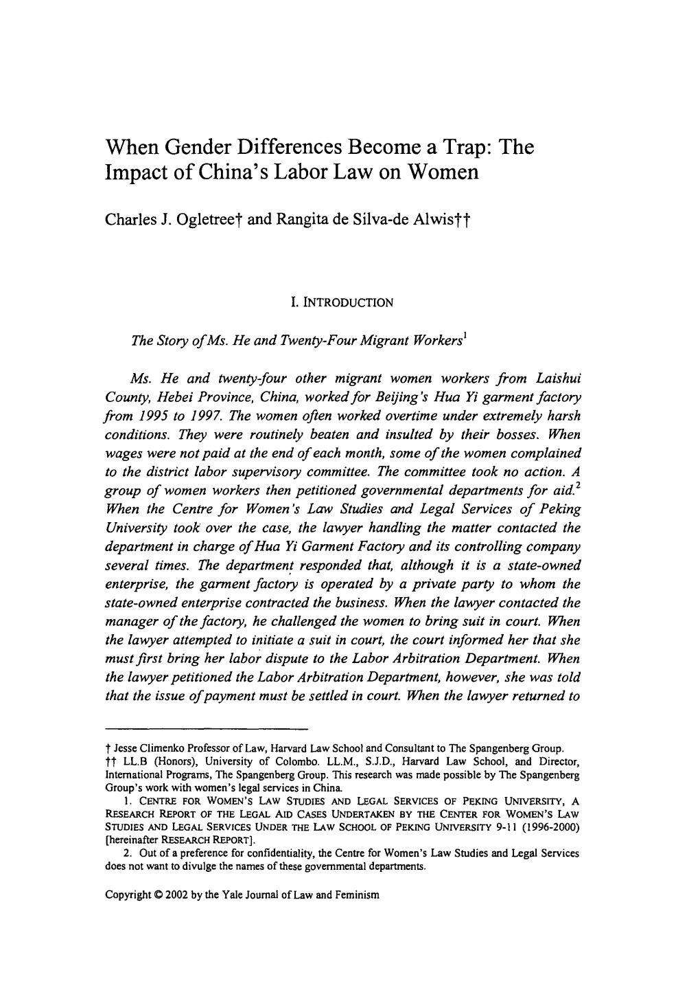When Gender Differences Become a Trap: the Impact of China's Labor Law on Women