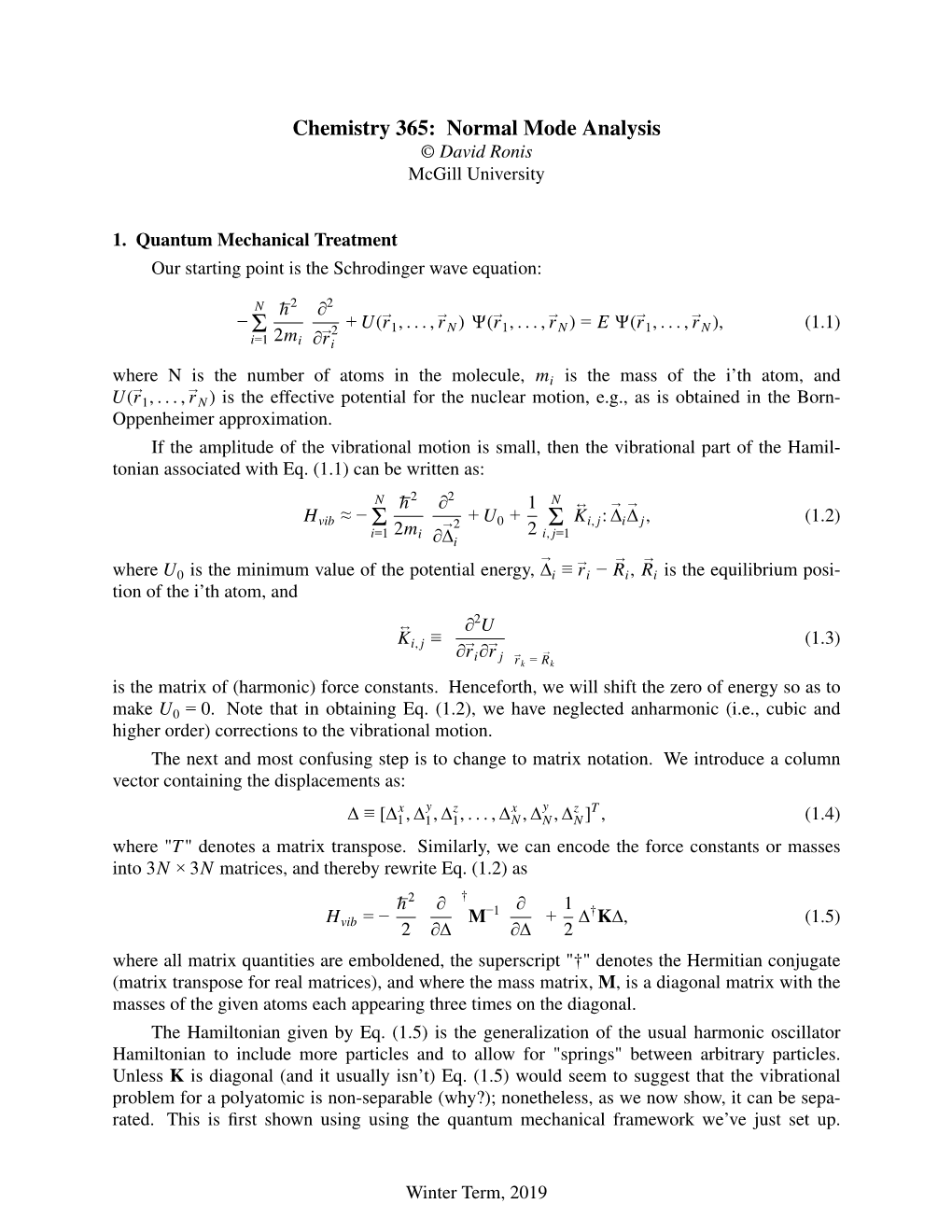 Normal Mode Analysis ©David Ronis Mcgill University