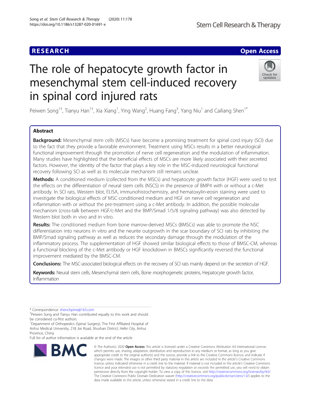 The Role of Hepatocyte Growth Factor in Mesenchymal Stem Cell-Induced