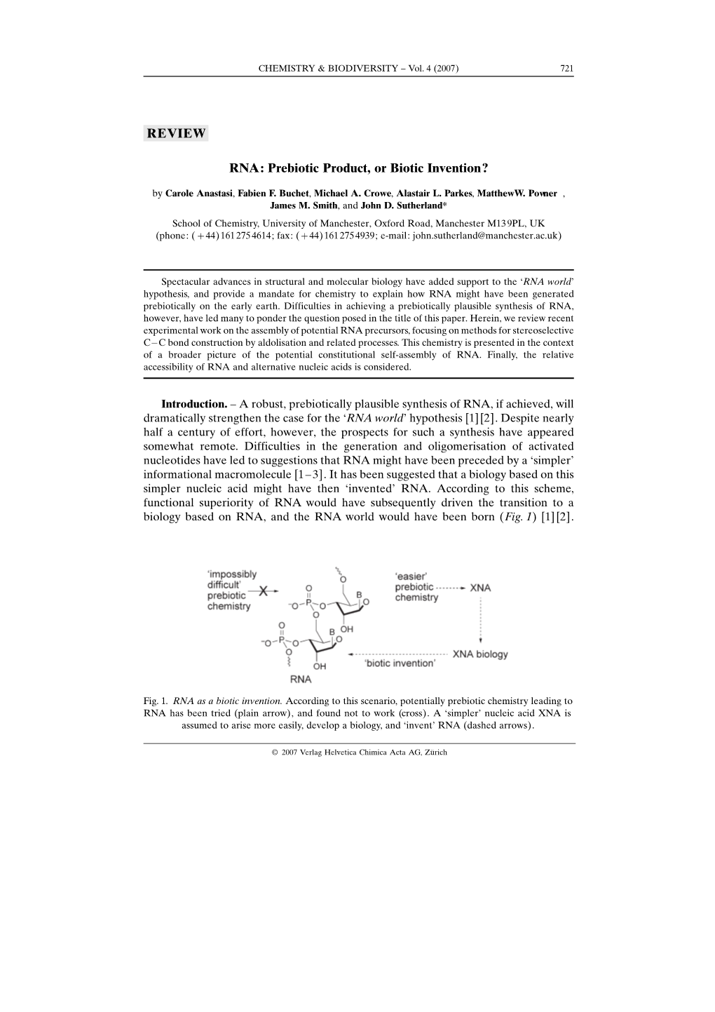 REVIEW RNA: Prebiotic Product, Or Biotic Invention?