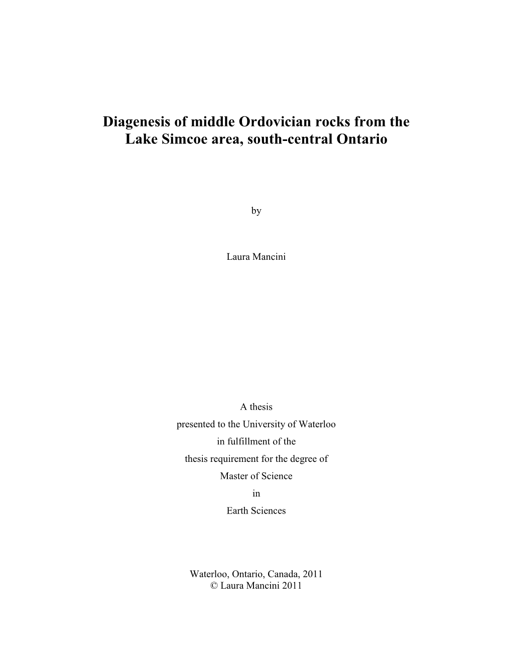 Diagenesis of Middle Ordovician Rocks from the Lake Simcoe Area, South-Central Ontario