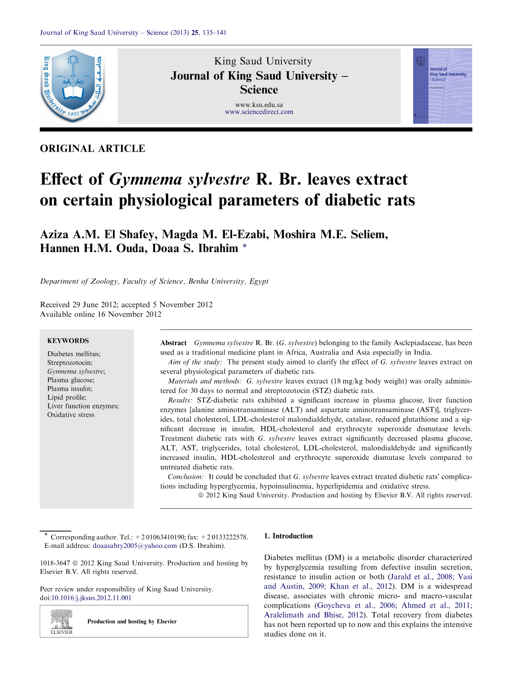 Effect of Gymnema Sylvestre R. Br. Leaves Extract on Certain