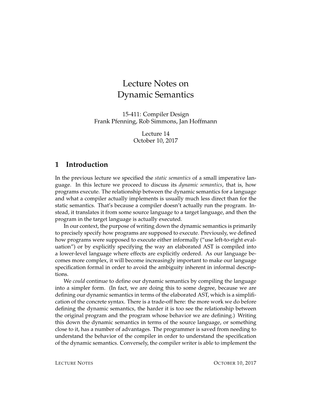 Lecture Notes on Dynamic Semantics