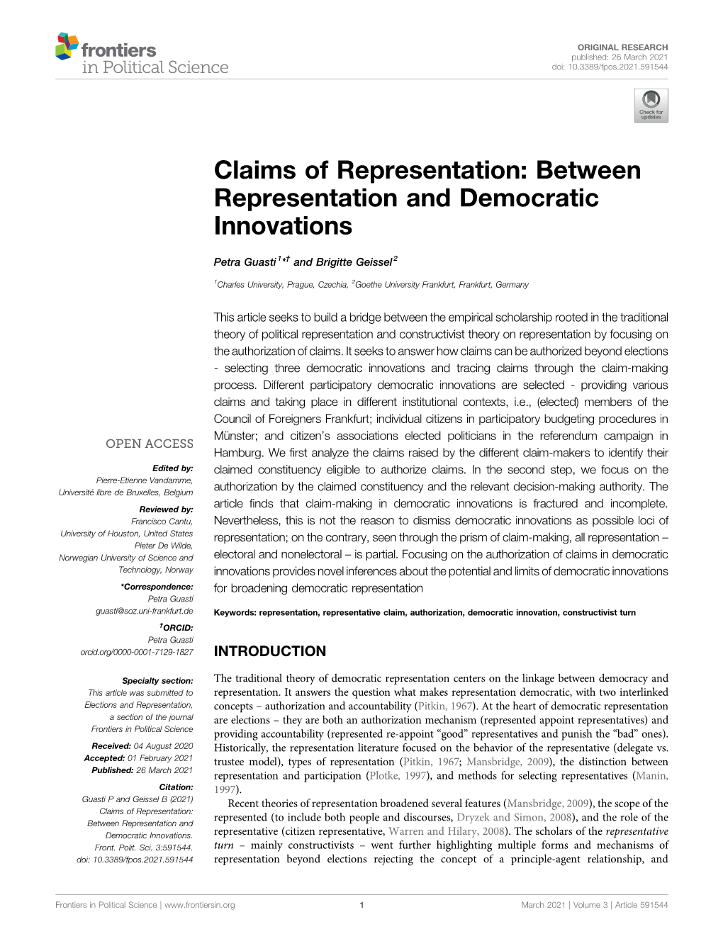 Between Representation and Democratic Innovations