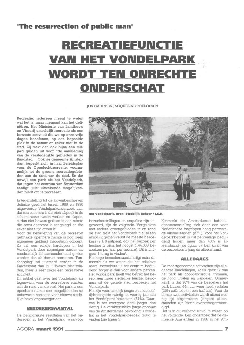 Recreatiefunctie Van Het Vondelpark Wordt Ten Onrechte Onderschat