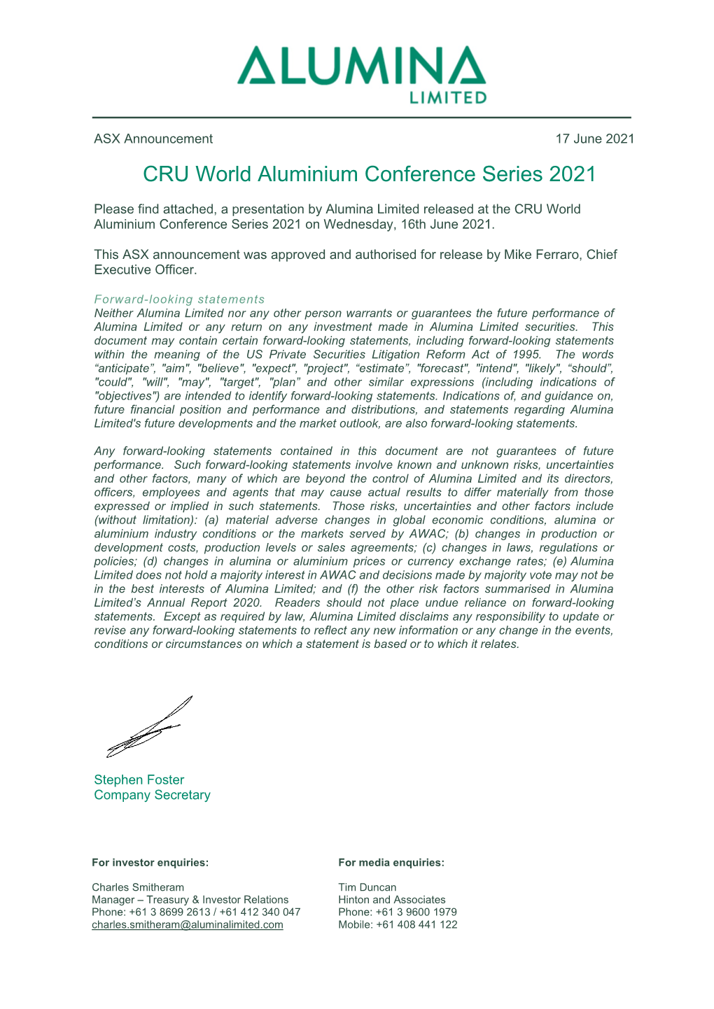 CRU World Aluminium Conference Series 2021