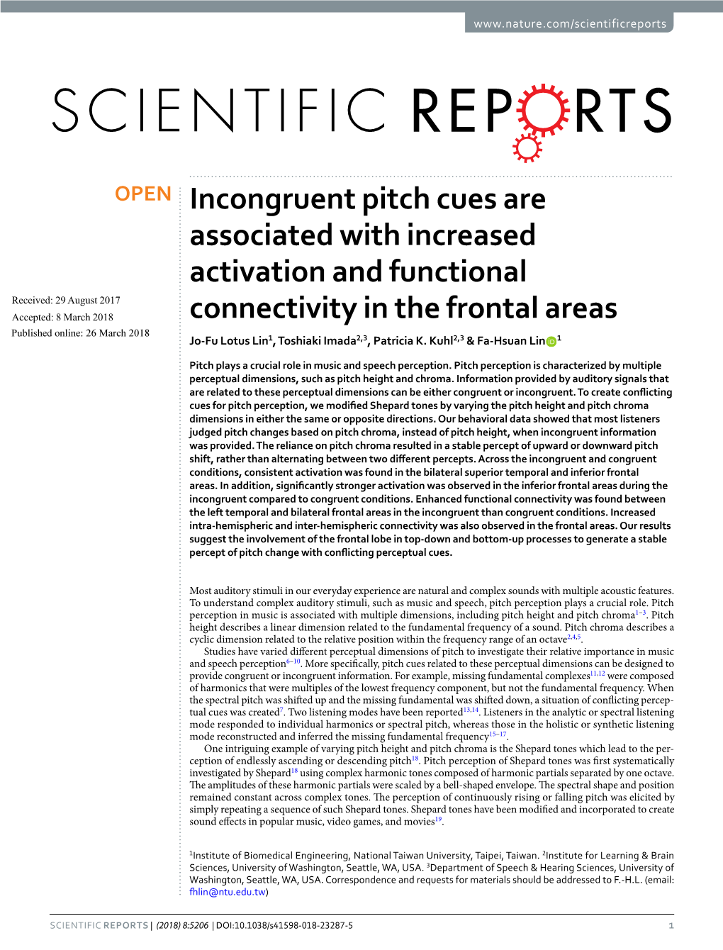 Incongruent Pitch Cues Are Associated with Increased Activation And