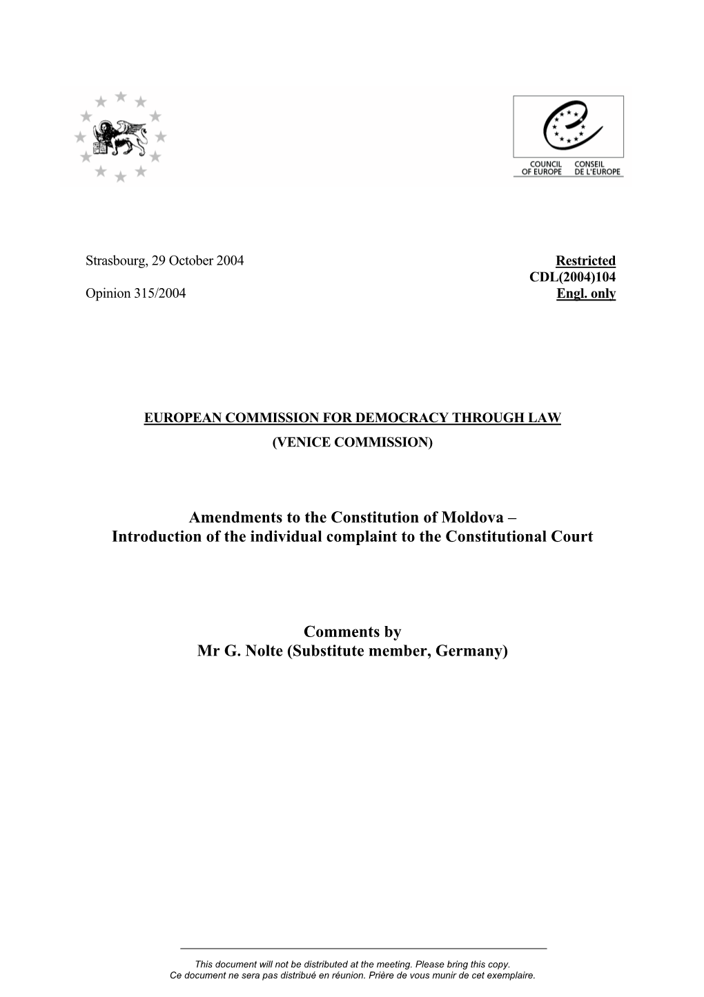 Amendments to the Constitution of Moldova – Introduction of the Individual Complaint to the Constitutional Court