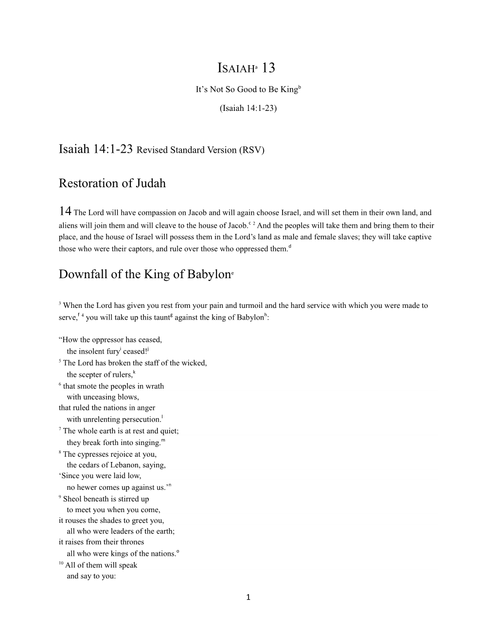 Isaiah 14:1-23 Revised Standard Version (RSV)