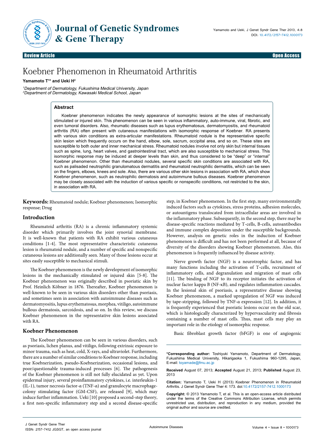 Koebner Phenomenon in Rheumatoid Arthritis