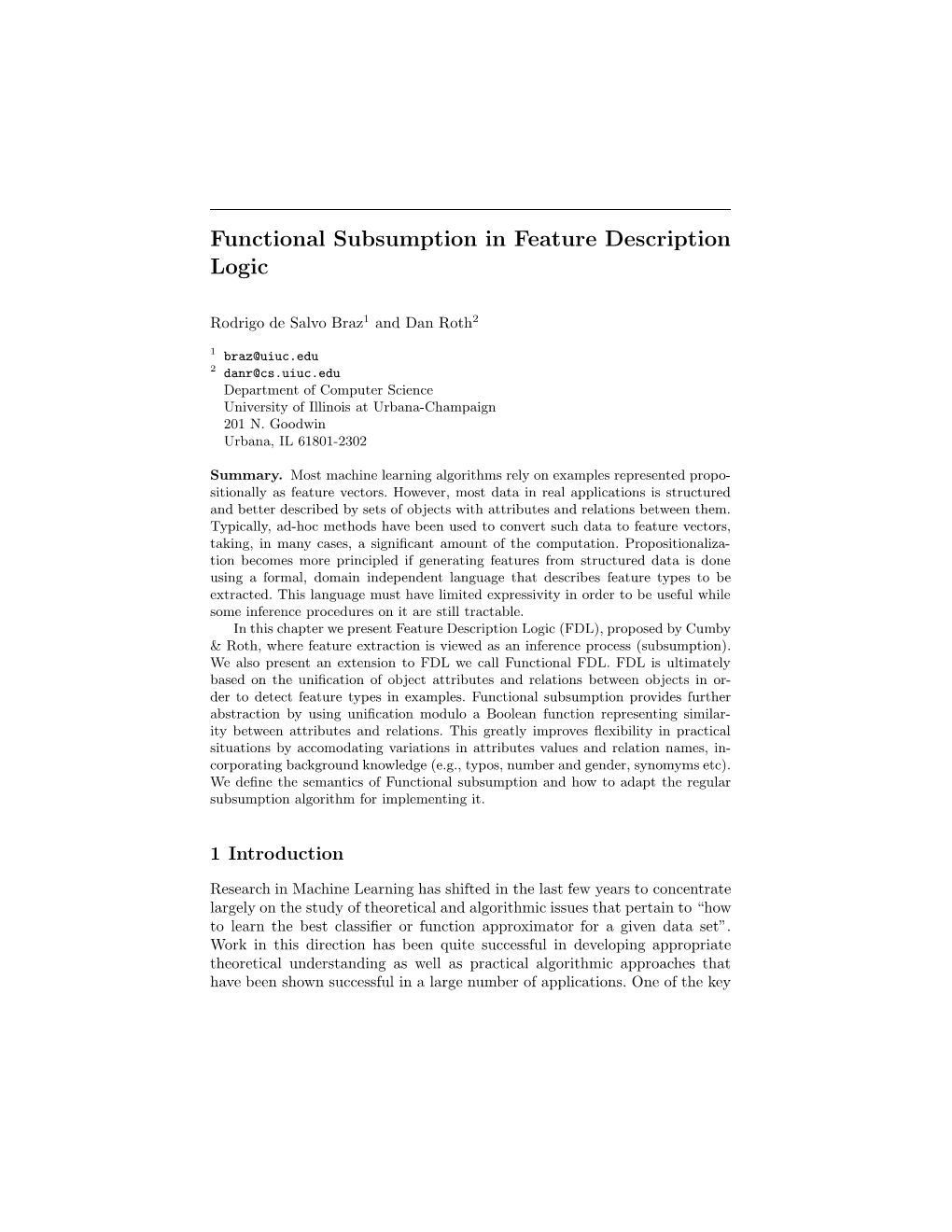 Feature Extraction with Description Logics Functional Subsumption