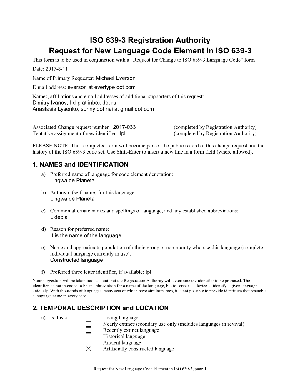 ISO 639-3 New Code Request