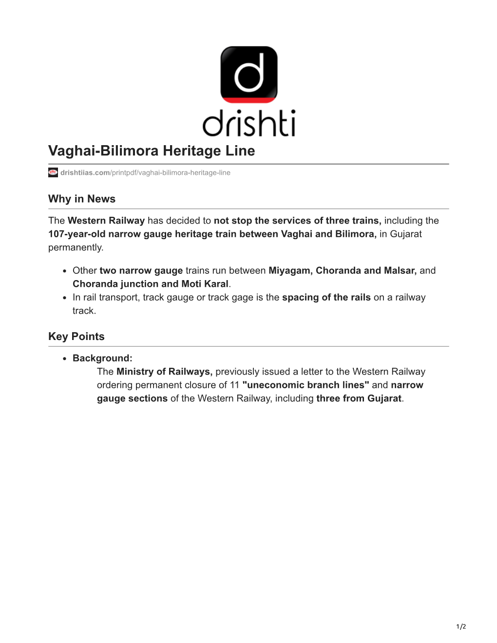 Vaghai-Bilimora Heritage Line