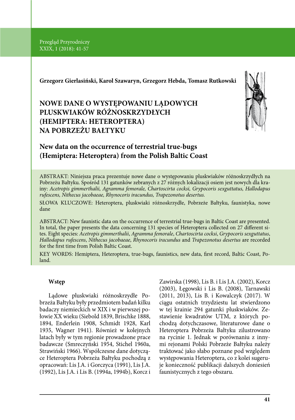 (HEMIPTERA: HETEROPTERA) NA POBRZEŻU BAŁTYKU New Data On