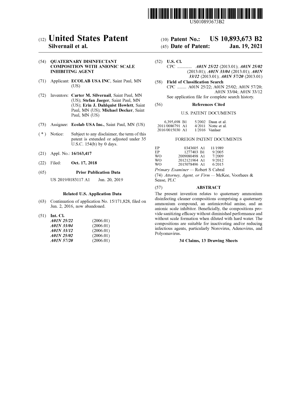 ( 12 ) United States Patent ( 10 ) Patent No .: US 10,893,673 B2 Silvernail Et Al